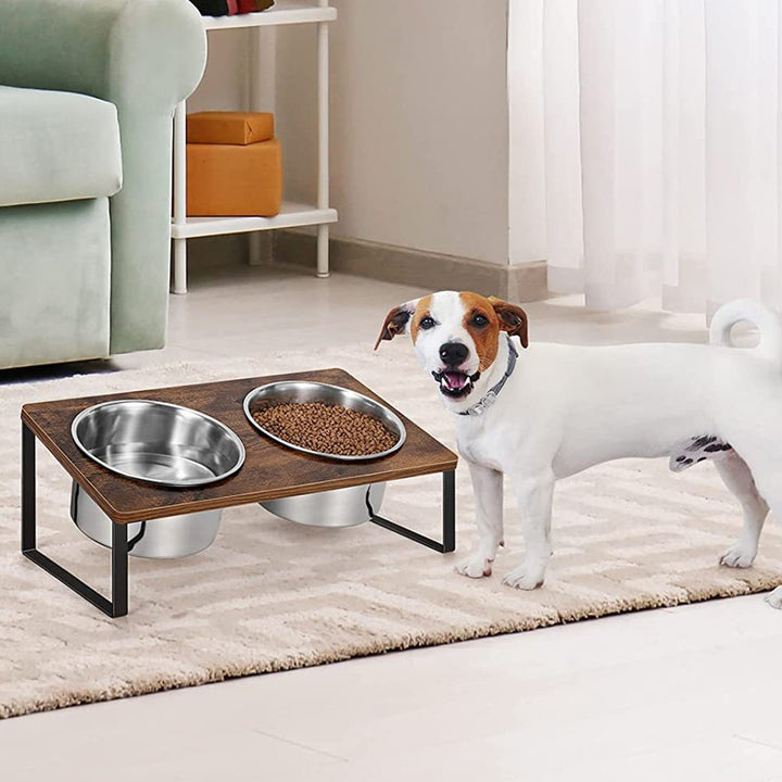 Pet Feeding Rack Iron Wood Combined With Cat Bowl Rack