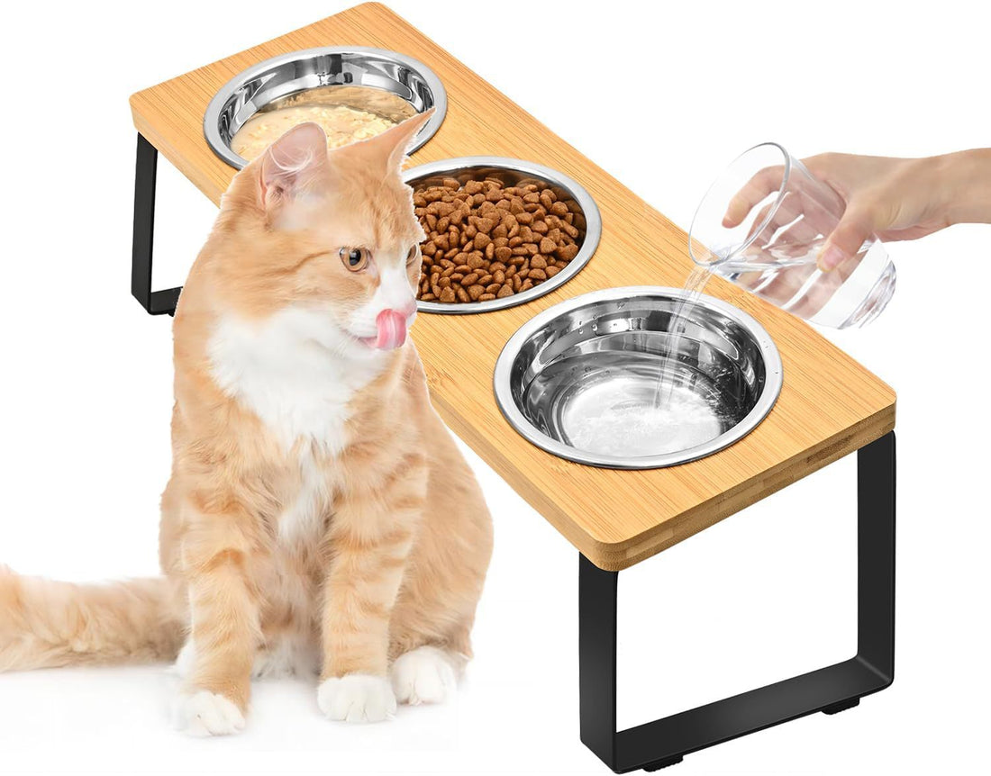 Pet Feeding Rack Iron Wood Combined With Cat Bowl Rack