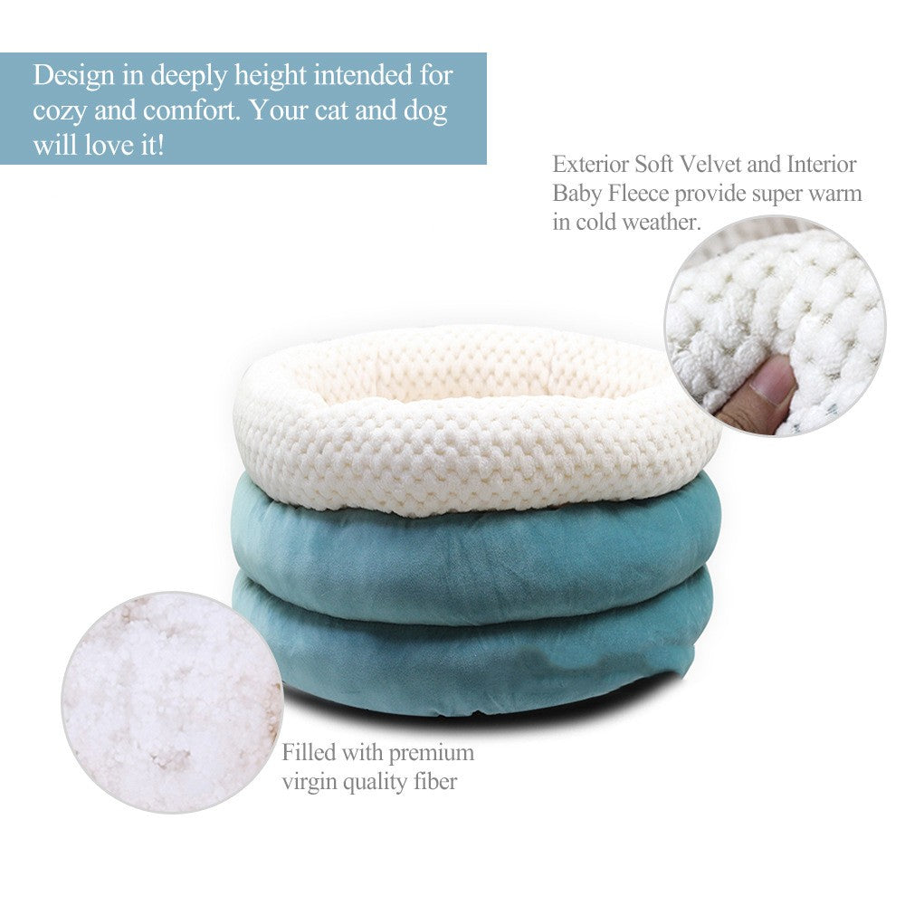 Round Ice Velvet Pet Deep Sleep Bed