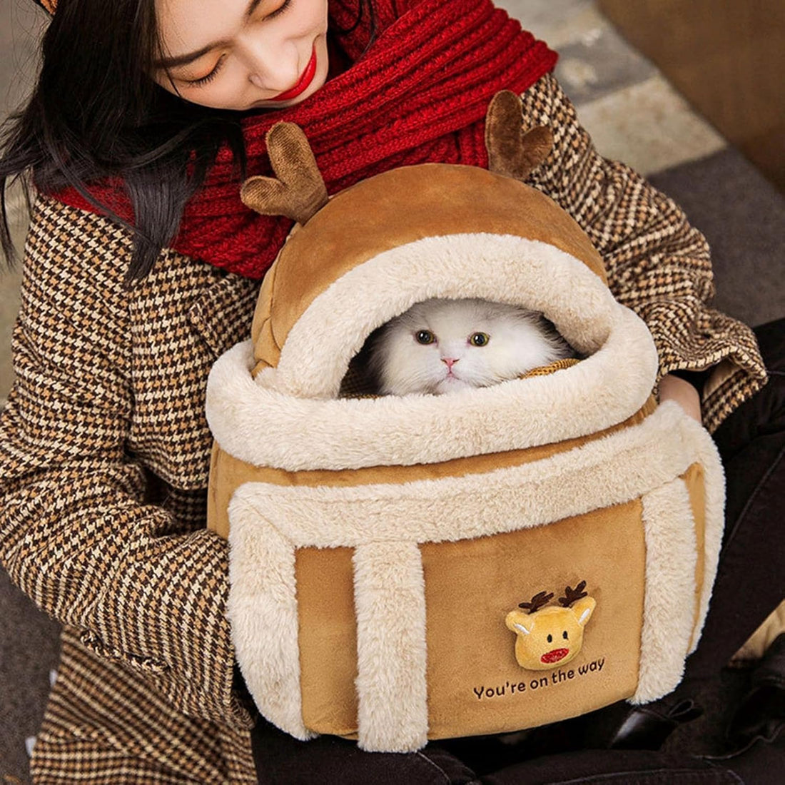 Pet Winter Outdoor Carriers Plush Reindeer Bag